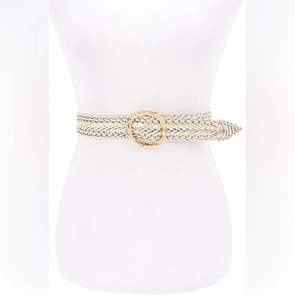 Metallic Gold Leather Braided Statement Belt
